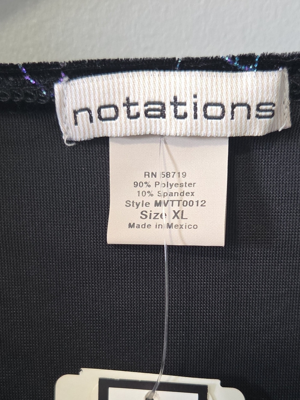 Notations Black Velvet Sleeveless Top with Glitter Purple Blue Swirl XL - Picture 4 of 8
